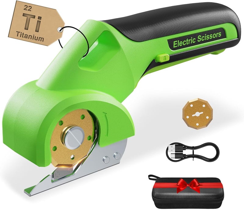 Virsin 4V 2000mAh Cordless Cardboard Cutter, Electric Box Cutter for Cardboard with 2 Titanium Blades, LED & Safety Lock, Rotary Cutter for Fabric, Stocking Stuffers Gifts for Men Women - Leaf Green - Image 1